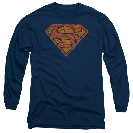 Superman Messy S Mens Long Sleeve Shirt Navy Officially Licensed