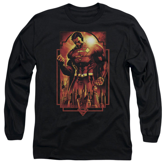 Superman Metropolis Deco Mens Long Sleeve Shirt Black Officially Licensed