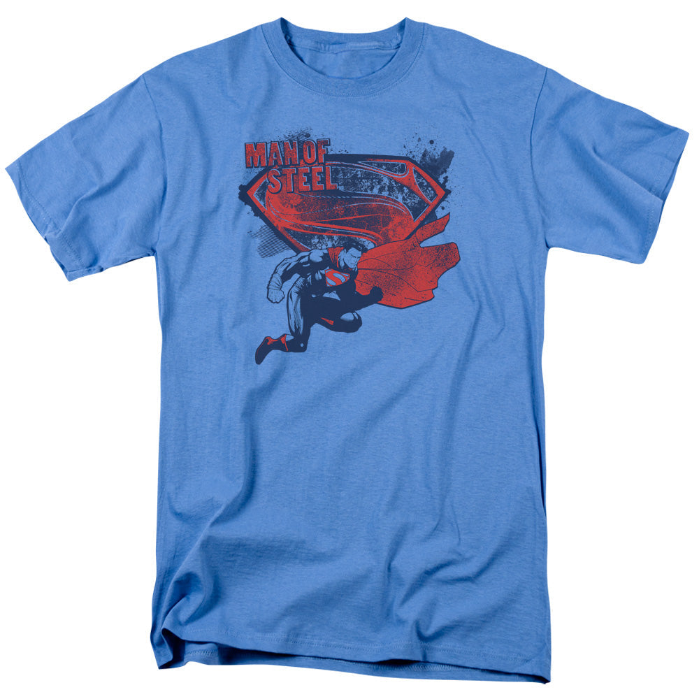 Man Of Steel Sheild Splat Mens T Shirt Carolina Blue Officially Licensed