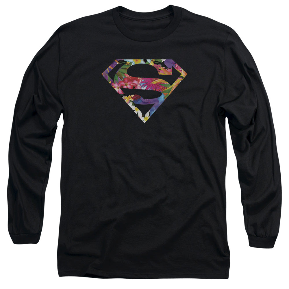 Superman Hawaiian Shield Mens Long Sleeve Shirt Black Officially Licensed