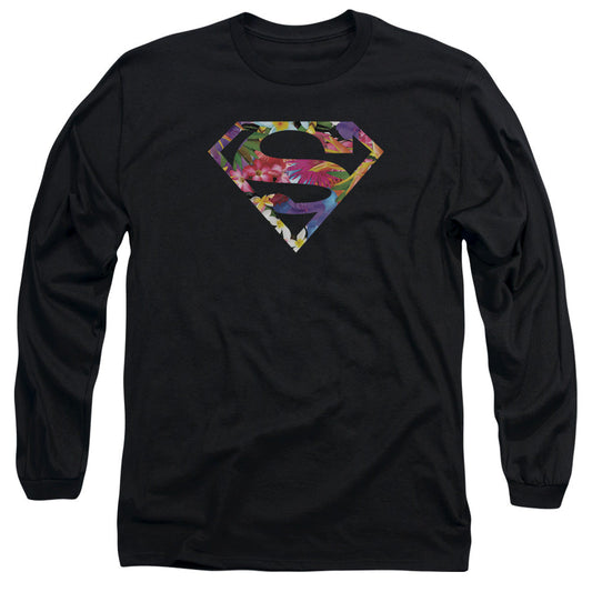Superman Hawaiian Shield Mens Long Sleeve Shirt Black Officially Licensed