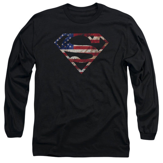 Superman Super Patriot Mens Long Sleeve Shirt Black Officially Licensed