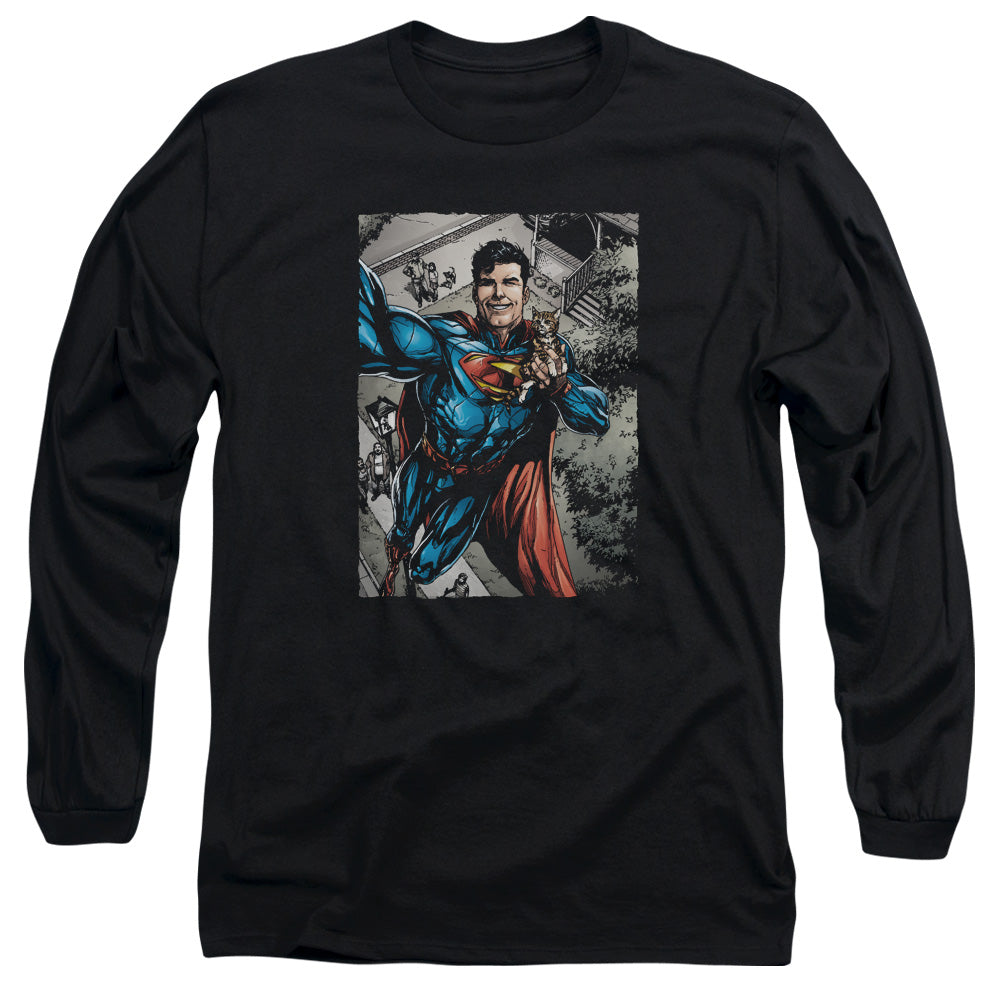 Superman Super Selfie Mens Long Sleeve Shirt Black Officially Licensed