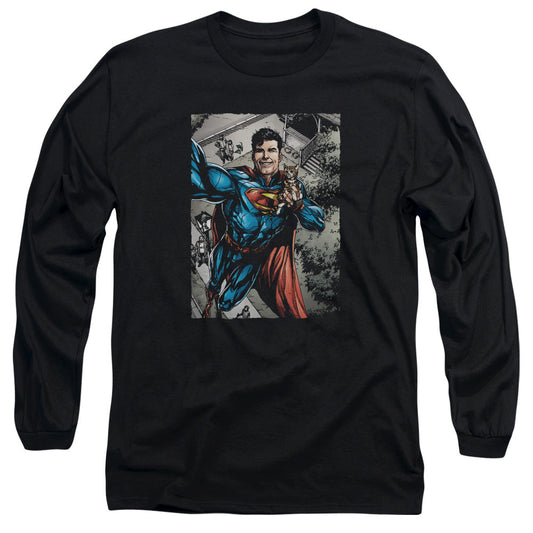 Superman Super Selfie Mens Long Sleeve Shirt Black Officially Licensed