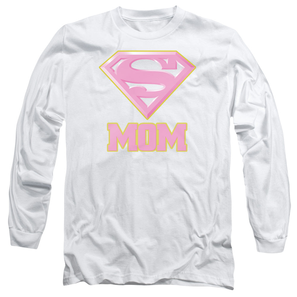 Superman Super Mom Pink Mens Long Sleeve Shirt White Officially Licensed