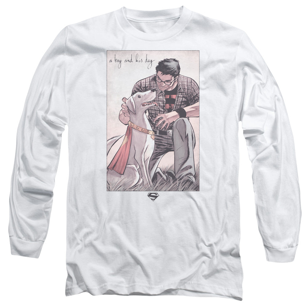 Superman Mans Best Friend Mens Long Sleeve Shirt White Officially Licensed