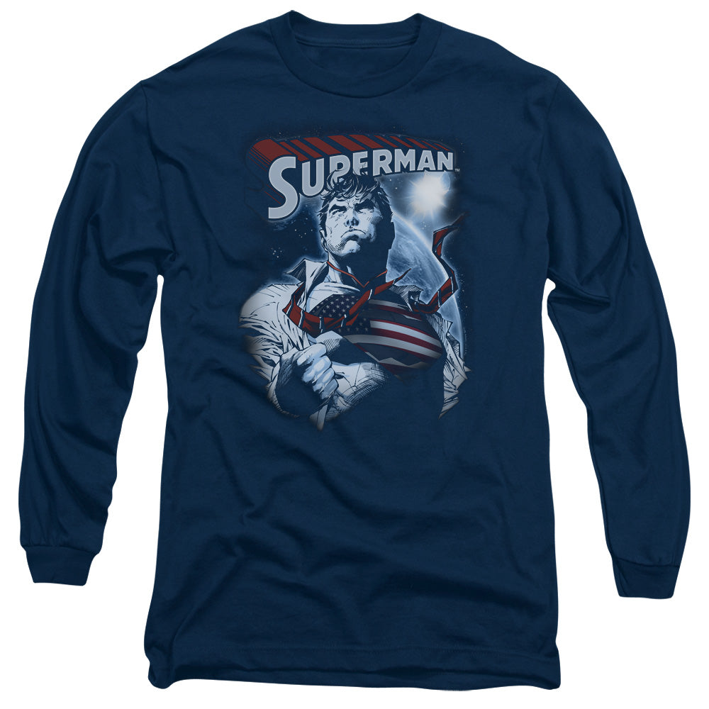 Superman Honor And Protect Mens Long Sleeve Shirt Navy Officially Licensed