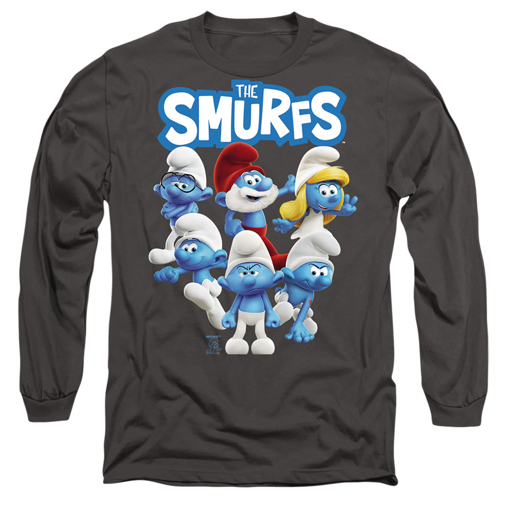 Smurfs Group Shot Mens Long Sleeve Shirt Charcoal Officially Licensed
