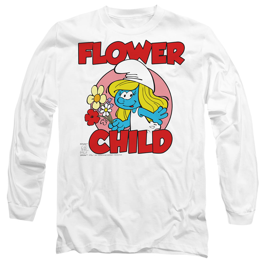 Smurfs Flower Child Mens Long Sleeve Shirt White Officially Licensed
