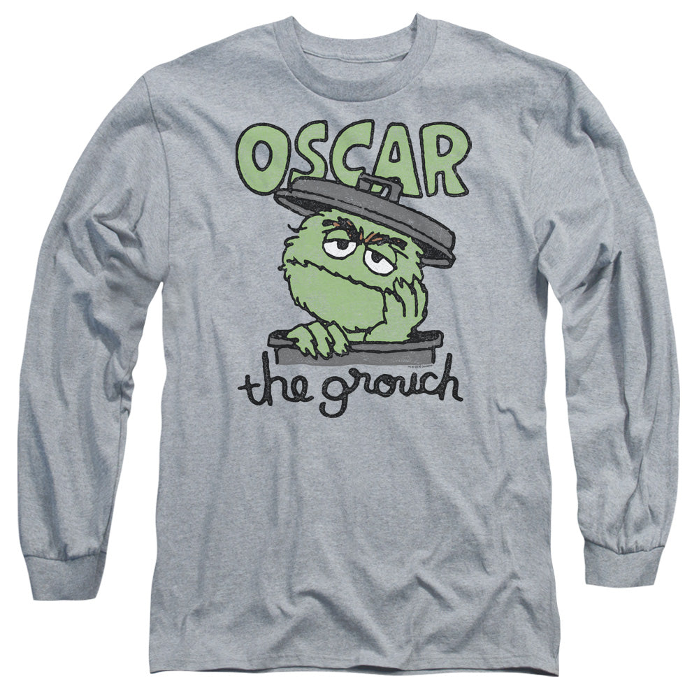 Sesame Street Canned Grouch Mens Long Sleeve Shirt Athletic Heather Officially Licensed