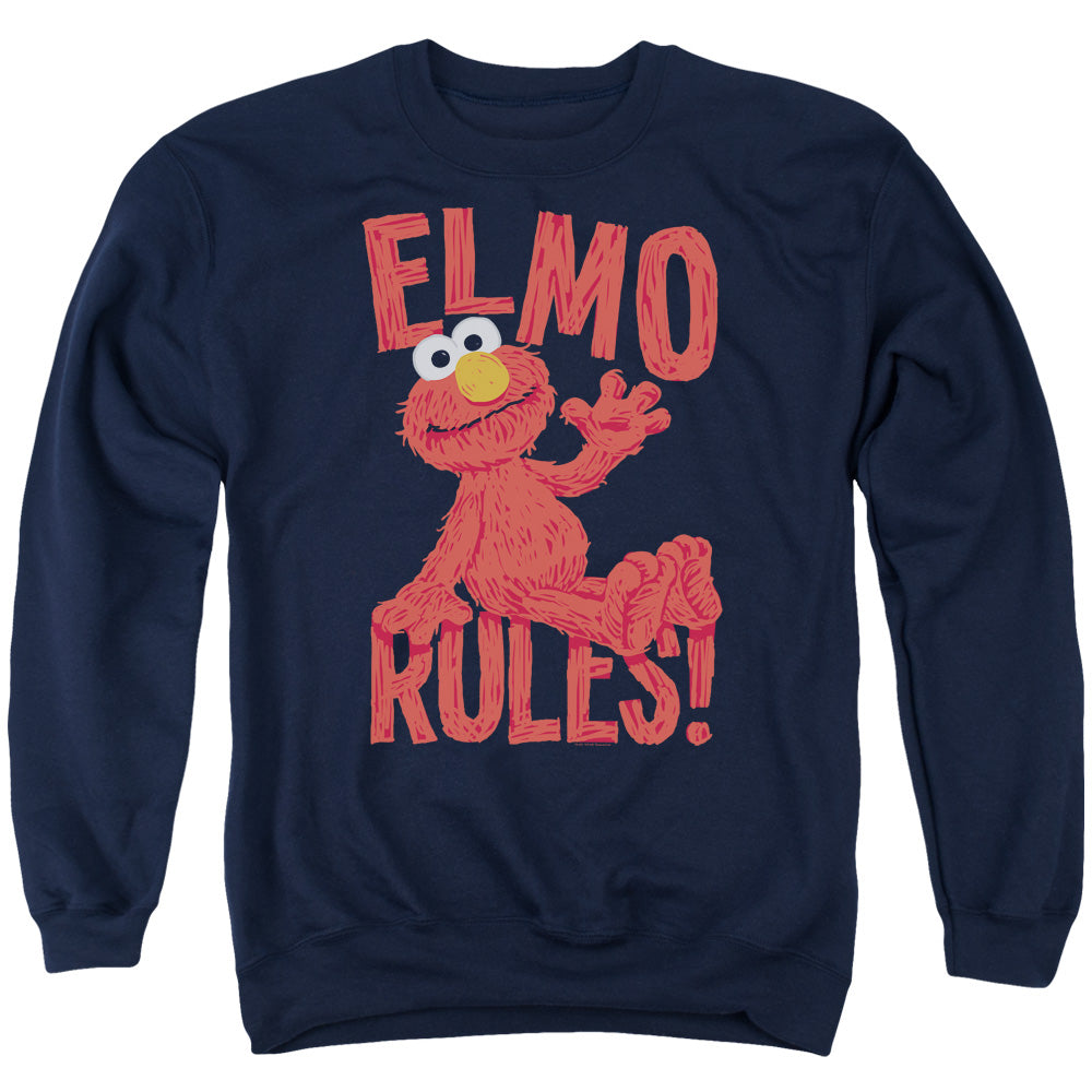 Sesame Street Elmo Rules Mens Crewneck Sweatshirt Navy Officially Licensed