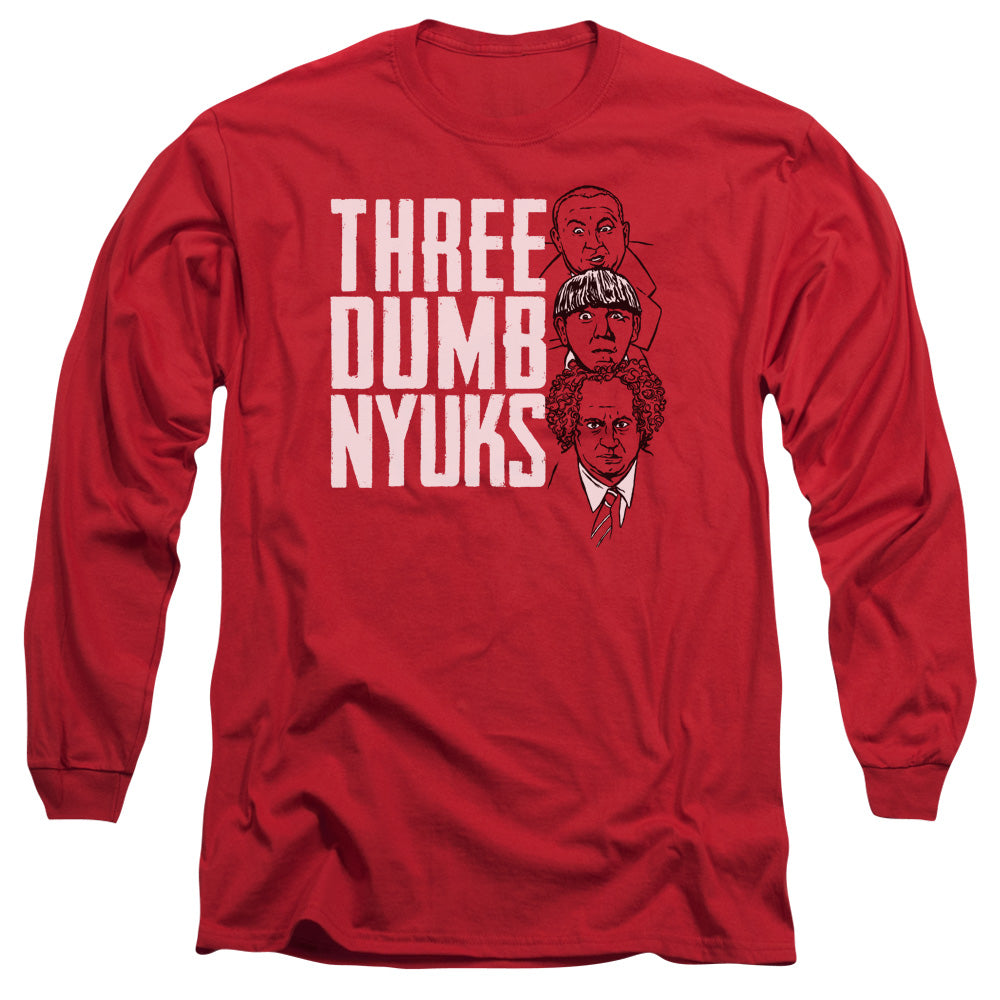Three Stooges Three Dumb Nyuks Mens Long Sleeve Shirt Red Officially Licensed