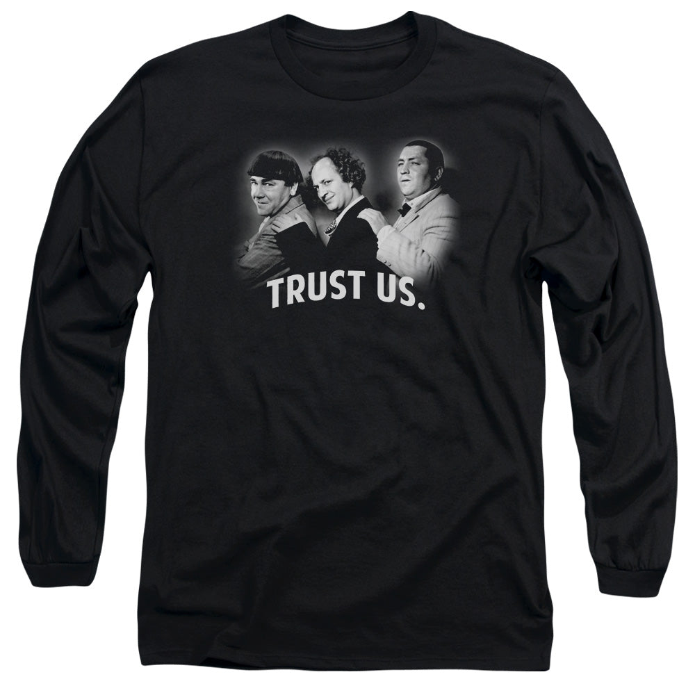Three Stooges Turst Us Mens Long Sleeve Shirt Black Officially Licensed