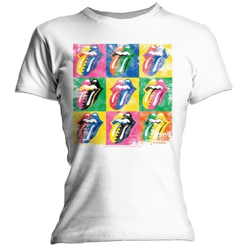 The Rolling Stones Juniors Rolling Stones: Warhol Tongue Skinny T-Shirt, White, Small [T-Shirt] - Rock Band Apparel