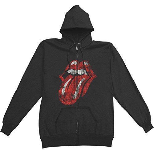The Rolling Stones Men'S Rolling Stones Distressed Tongue Zip-Up Hoodie, Black, Large [T-Shirt] - Rock Band Apparel