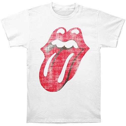 The Rolling Stones Men'S Stones Classic Distressed Tongue On White T-Shirt, White, Xx-Large [T-Shirt] - Rock Band Apparel