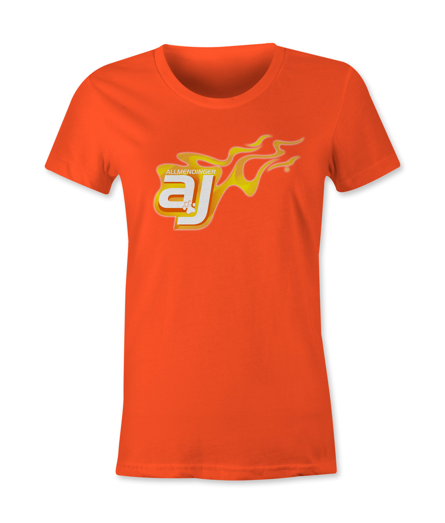 AJ Allmendinger - Women's Basic Tee Orange Flame Logo