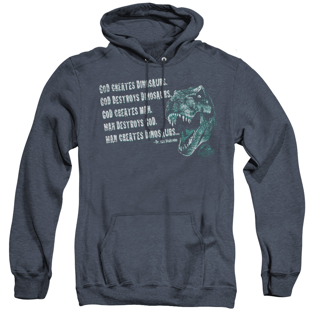 Jurassic Park God Creates Dinosaurs Heather Mens Hoodie Navy Blue