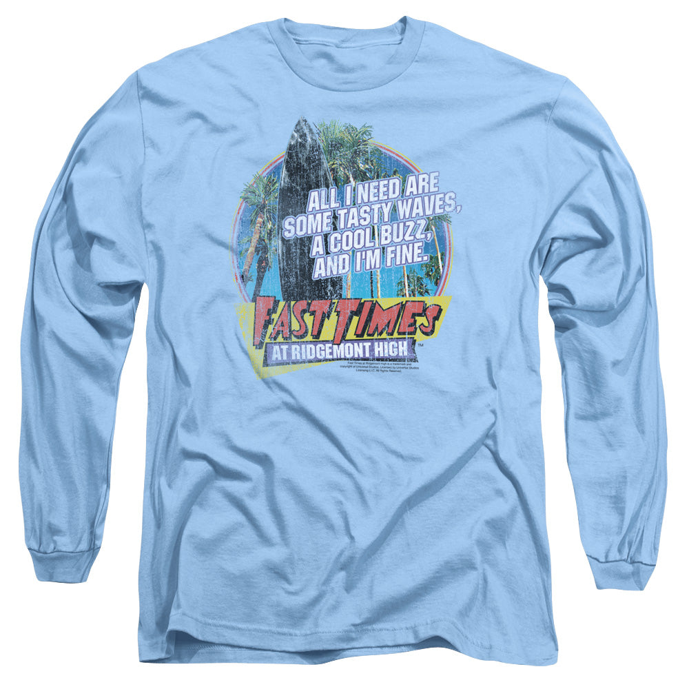 Fast Times Ridgemont High Tasty Waves Mens Long Sleeve Shirt Carolina Blue Carolina Blue Officially Licensed