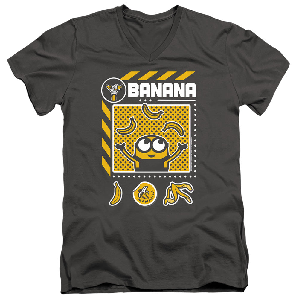 Minions Banana Icons Mens Slim Fit V-Neck T Shirt Charcoal Officially Licensed