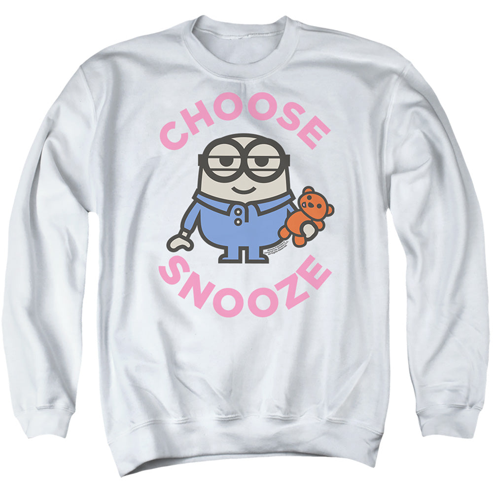 Minions Choose Snooze Mens Crewneck Sweatshirt White Officially Licensed