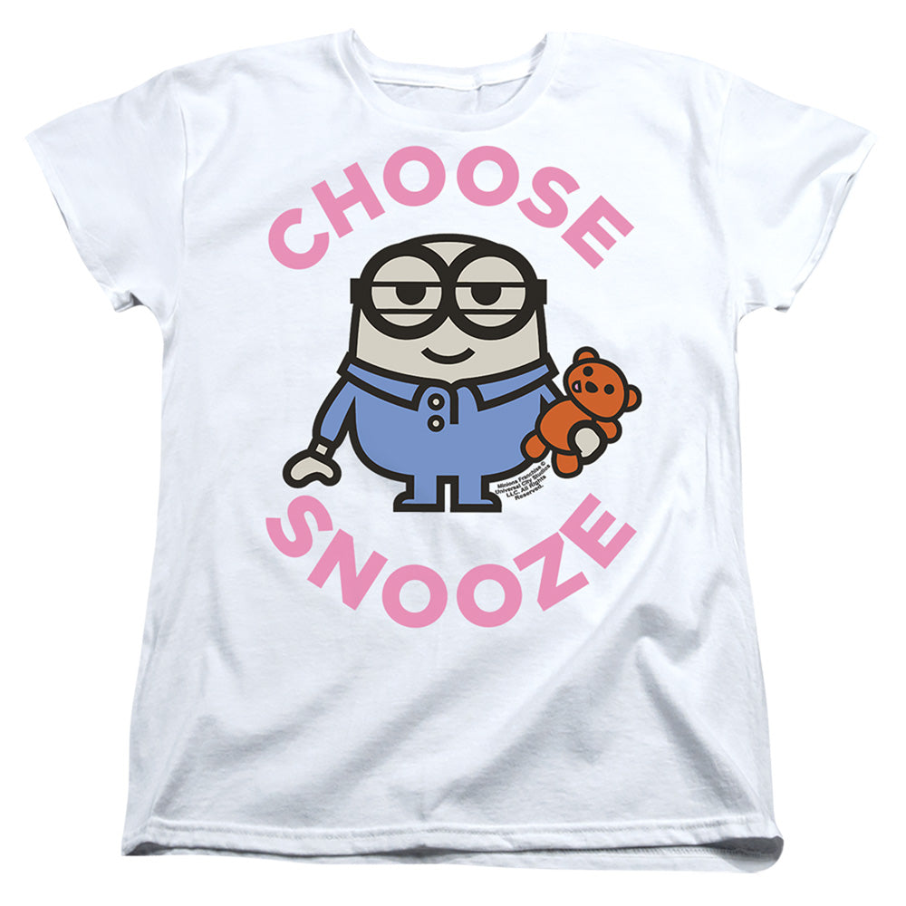 Minions Choose Snooze Womens T Shirt White Officially Licensed