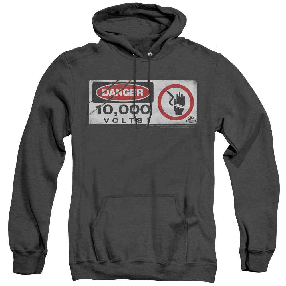 Jurassic Park Electric Fence Sign Mens Heather Hoodie Black Officially Licensed
