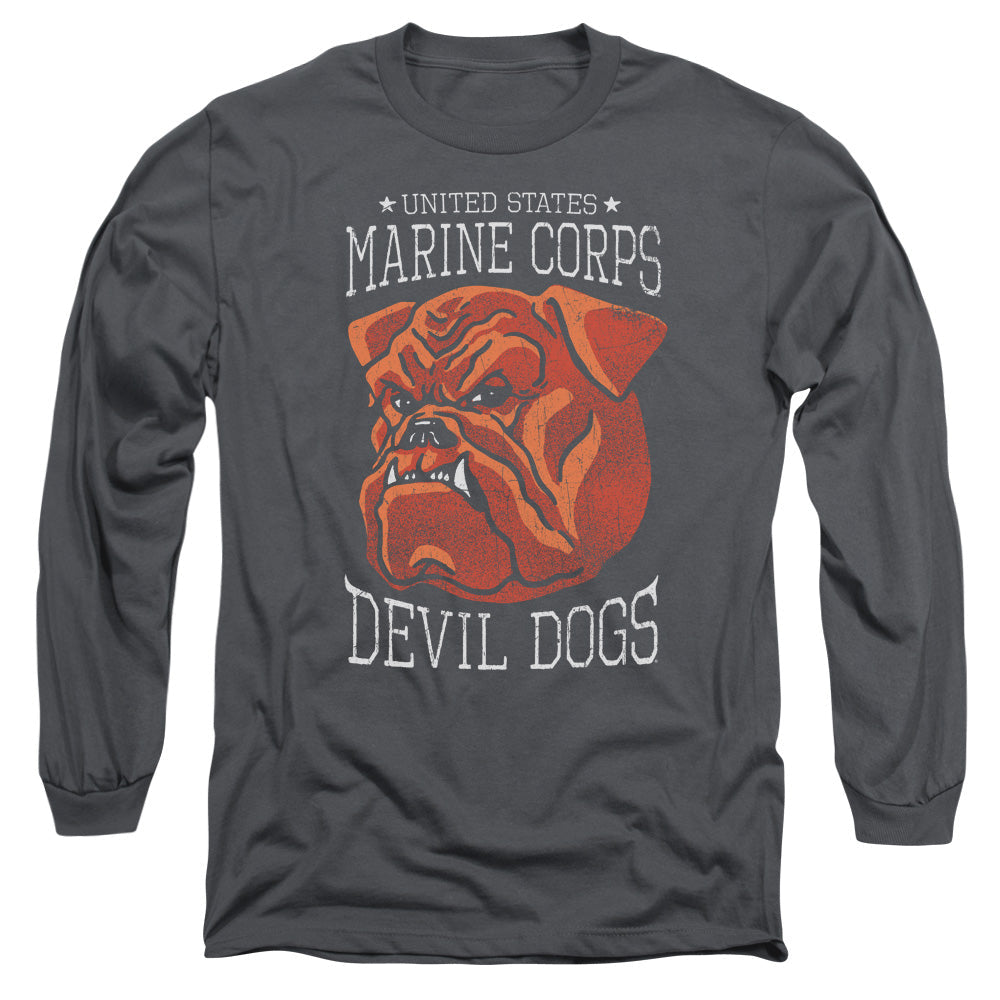 Us Marine Corps Devil Dogs Mens Long Sleeve Shirt Charcoal Officially Licensed