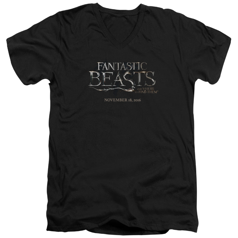 Fantastic Beasts Logo 2 Mens Slim Fit V-Neck T Shirt Black Officially Licensed