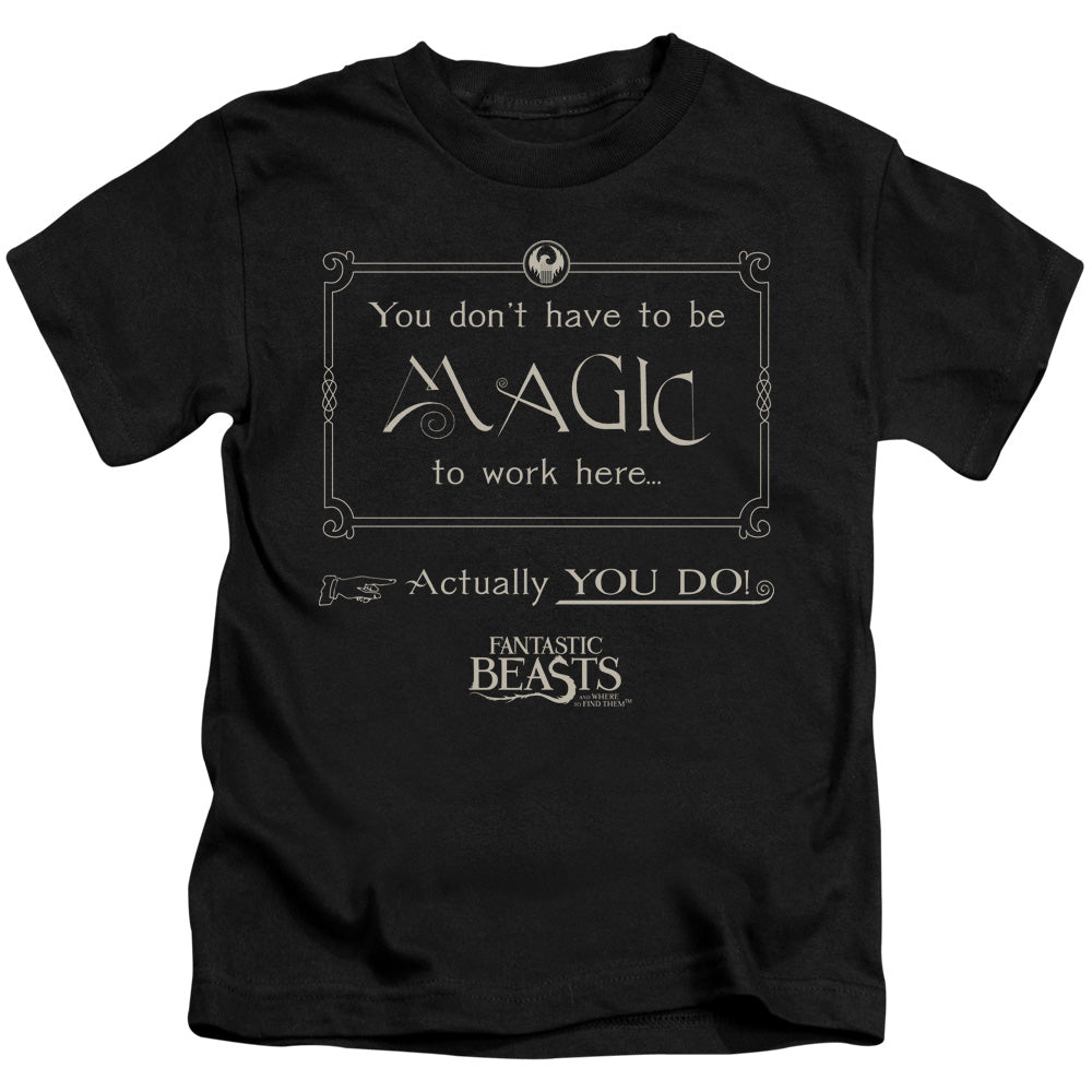 Fantastic Beasts Magic To Work Here Juvenile Kids Youth T Shirt Black Officially Licensed