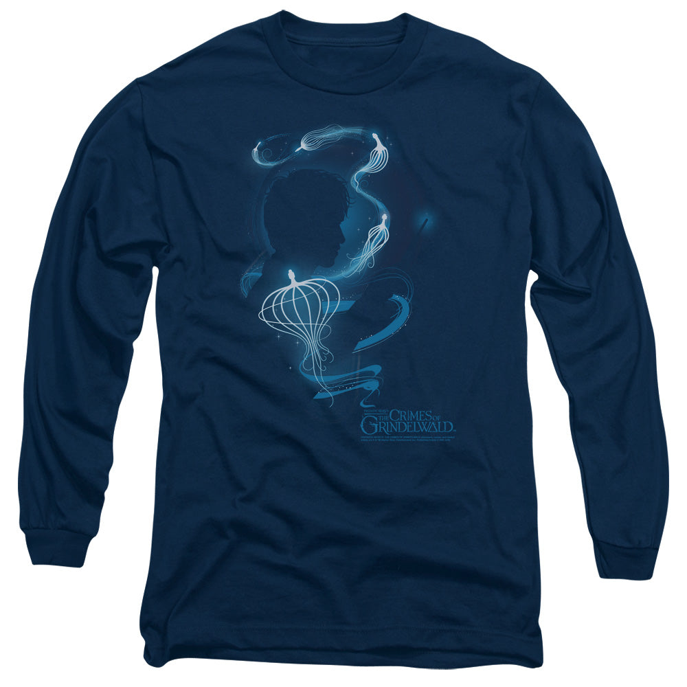 Fantastic Beasts 2 Newt Silhouette Mens Long Sleeve Shirt Navy Blue Officially Licensed