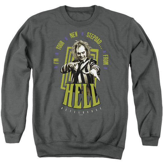 Beetlejuice Beetlejuice Stepdad From Hell Mens Crewneck Sweatshirt Charcoal Officially Licensed