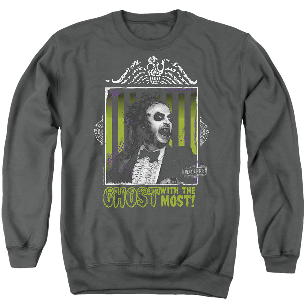 Beetlejuice Ghost Mens Crewneck Sweatshirt Charcoal Officially Licensed