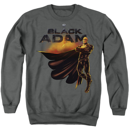 Black Adam Black Adam Logo With Character Mens Crewneck Sweatshirt Charcoal Officially Licensed