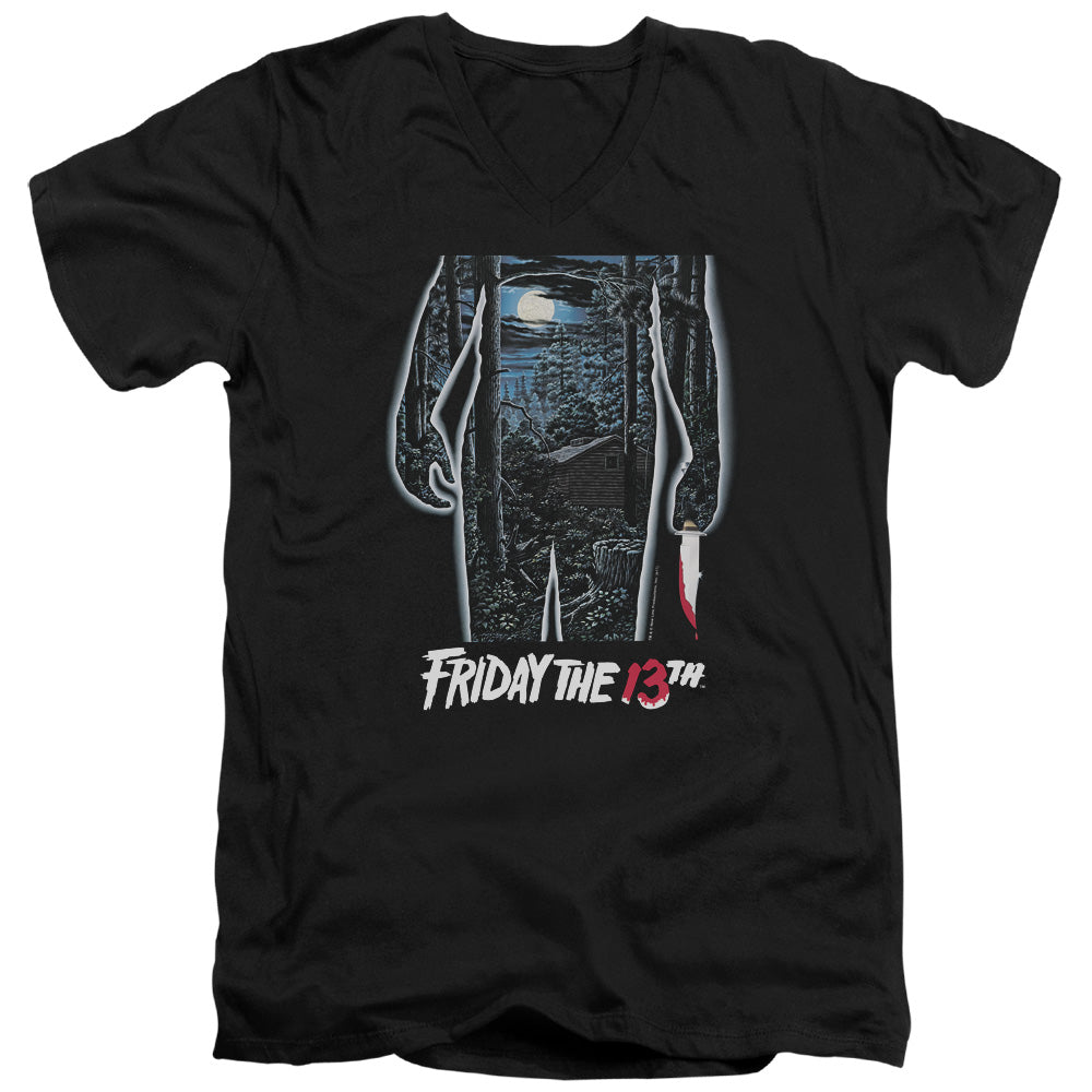Friday The 13th 13th Poster Mens Slim Fit V-Neck T Shirt Black Officially Licensed