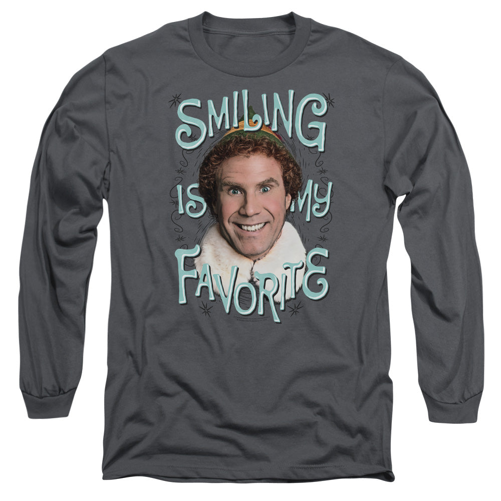Elf Smiling Mens Long Sleeve Shirt Charcoal Officially Licensed Officially Licensed