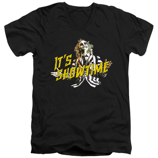 Beetlejuice Showtime Mens Slim Fit V-Neck T Shirt Black Officially Licensed