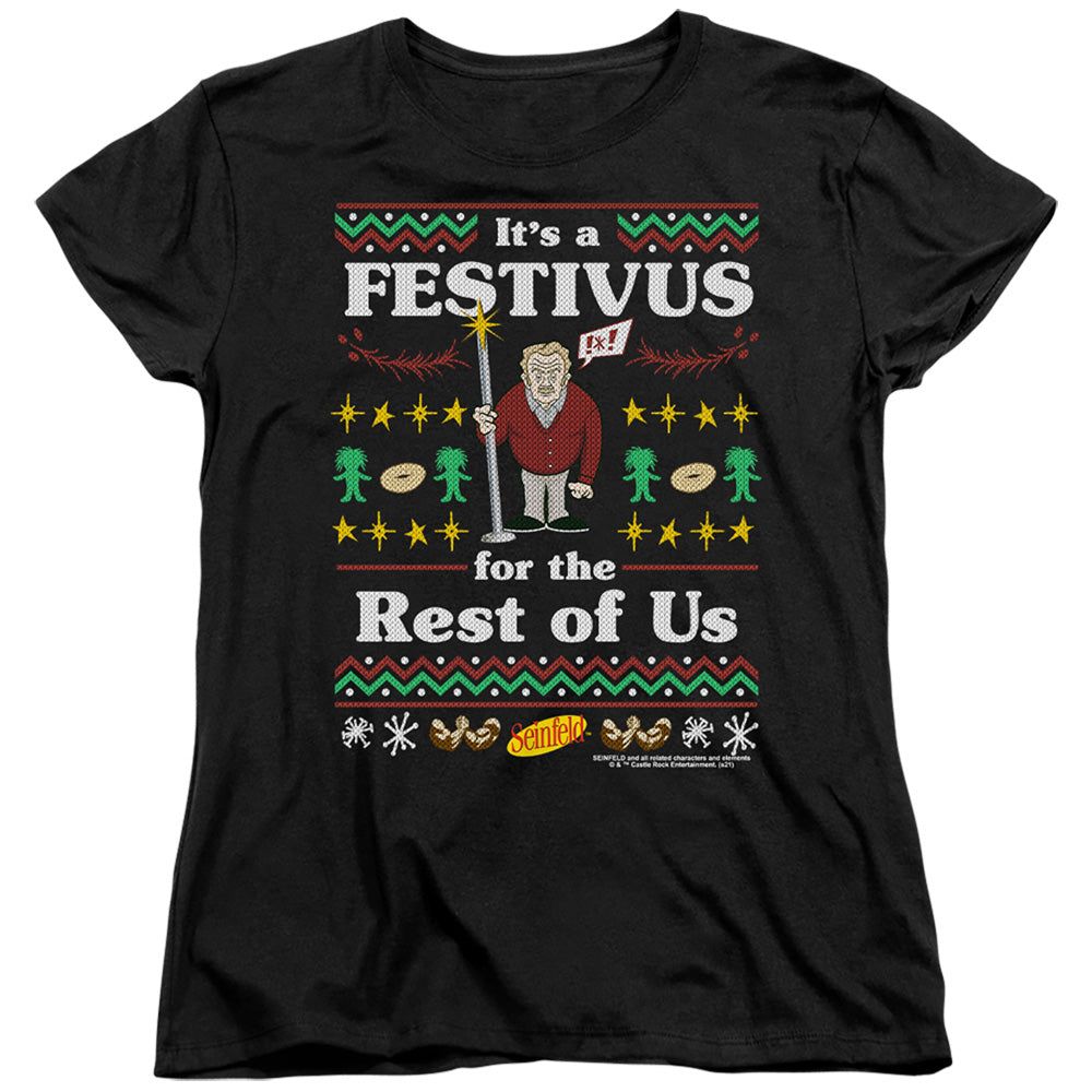 Seinfeld Festive Festivus Womens T Shirt Black Officially Licensed