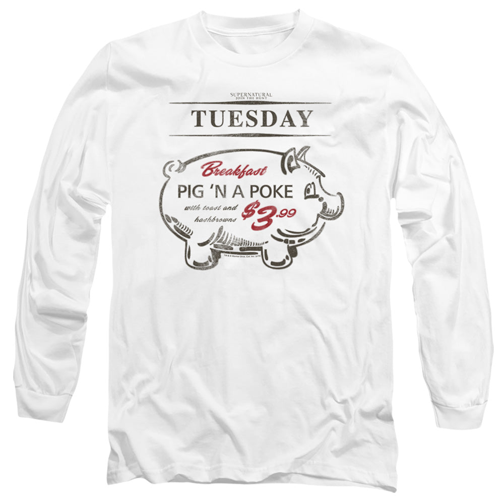 Supernatural Pig N Poke Mens Long Sleeve Shirt White Officially Licensed