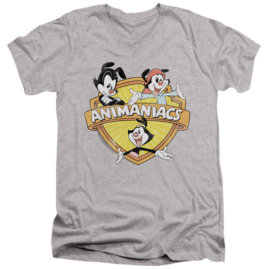 Animaniacs Shielded Animaniacs Mens Slim Fit V-Neck T Shirt Athletic Heather Officially Licensed