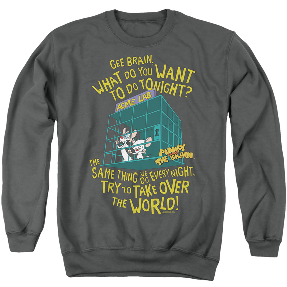 Pinky And The Brain The World Mens Crewneck Sweatshirt Charcoal Officially Licensed