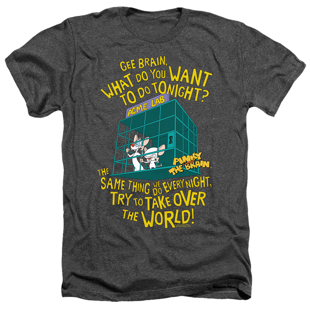 Pinky And The Brain The World Heather Mens T Shirt Charcoal Officially Licensed