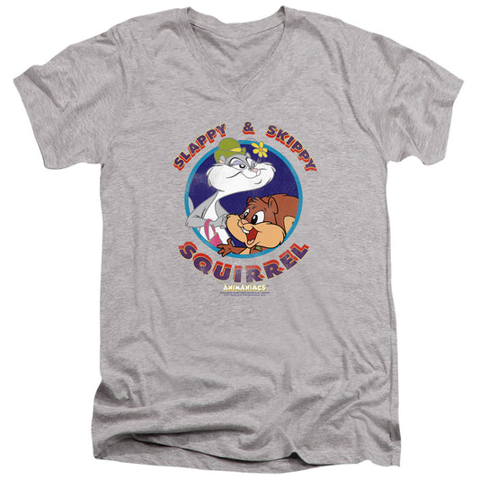Animaniacs Slappy And Skippy Squirrel Mens Slim Fit V-Neck T Shirt Athletic Heather Officially Licensed