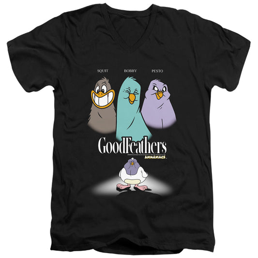 Animaniacs Goodfeathers Mens Slim Fit V-Neck T Shirt Black Officially Licensed