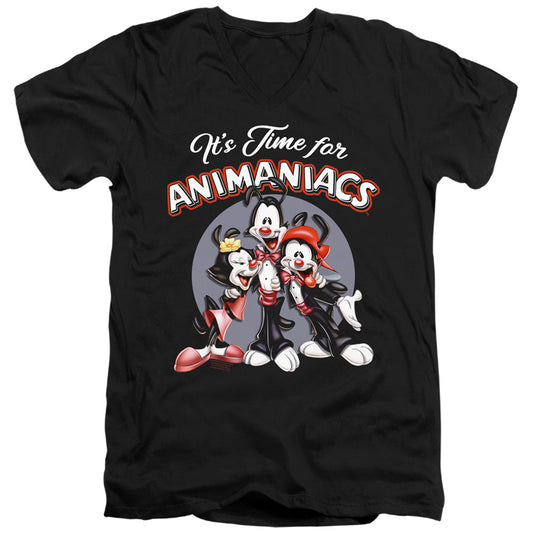 Animaniacs Its Time For Mens Slim Fit V-Neck T Shirt Black Officially Licensed
