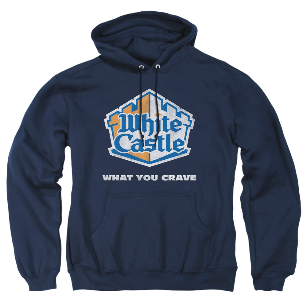 White Castle Distressed Logo Mens Hoodie Navy