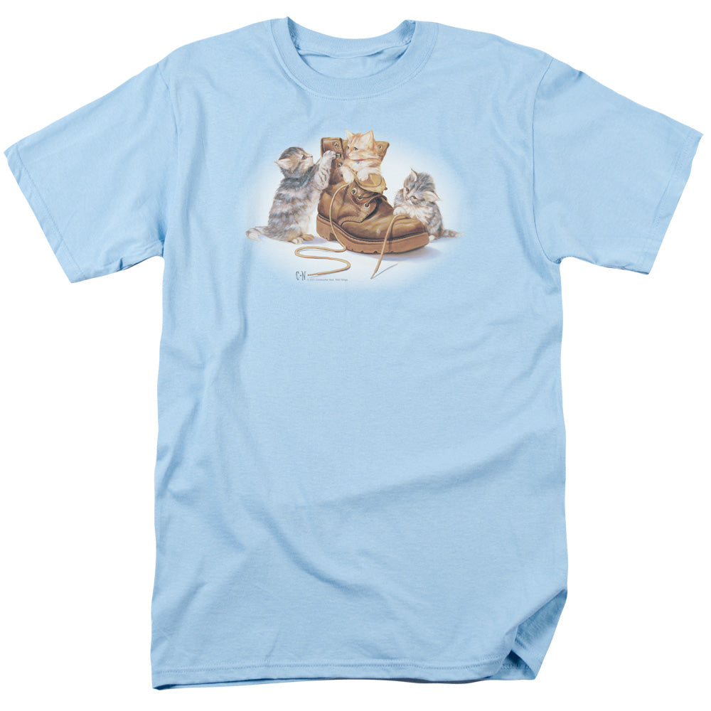 Wildlife Playful Kittens Mens T Shirt Light Blue Officially Licensed