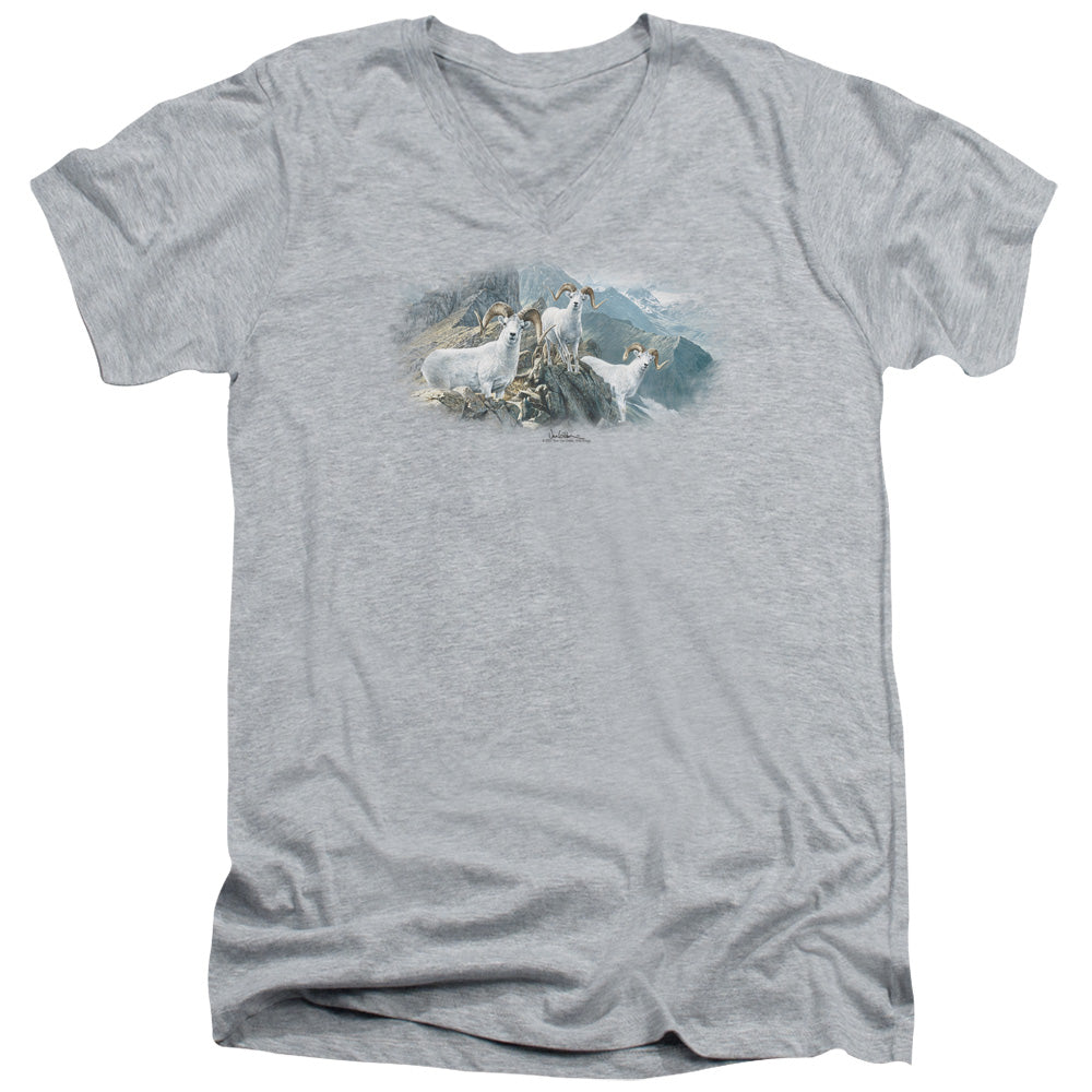 Wildlife High Trails Dall Sheep S S Adult V-Neck Athletic Heather