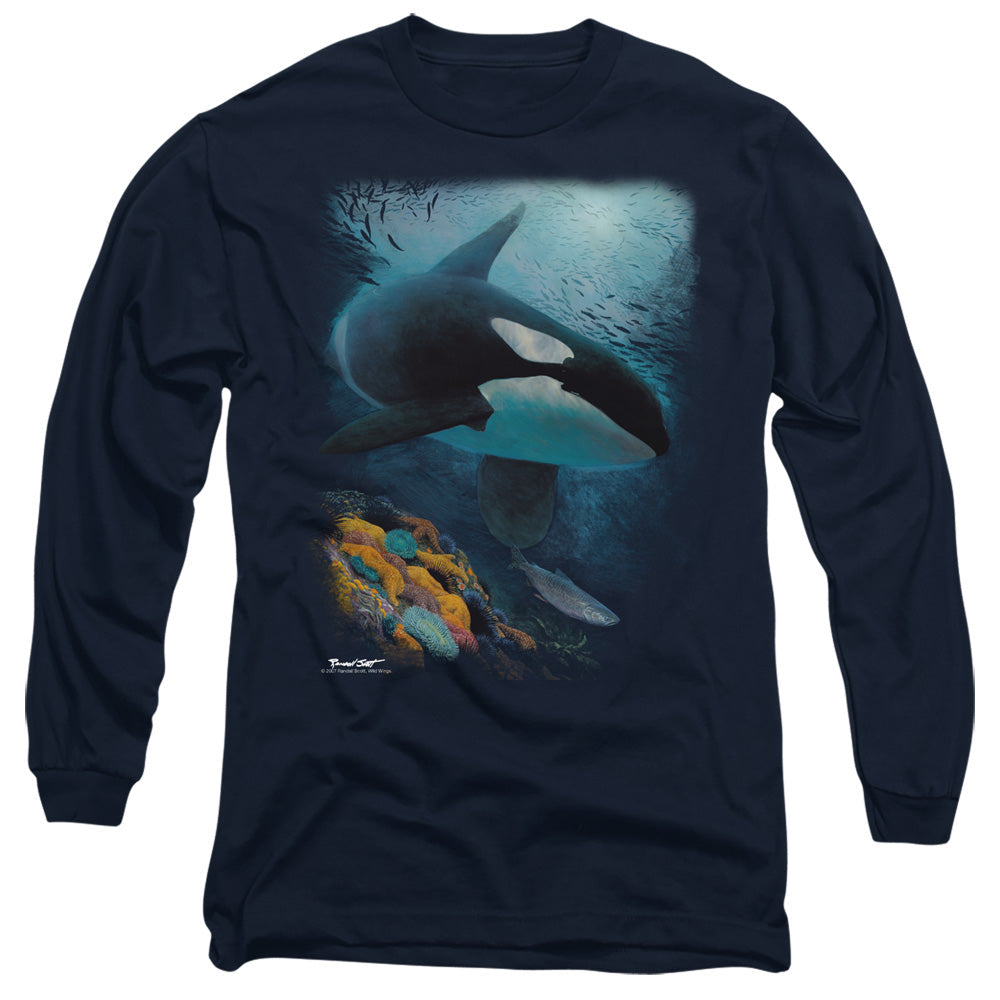 Wildlife Salmon Hunter Orca Mens Long Sleeve Shirt Navy Officially Licensed