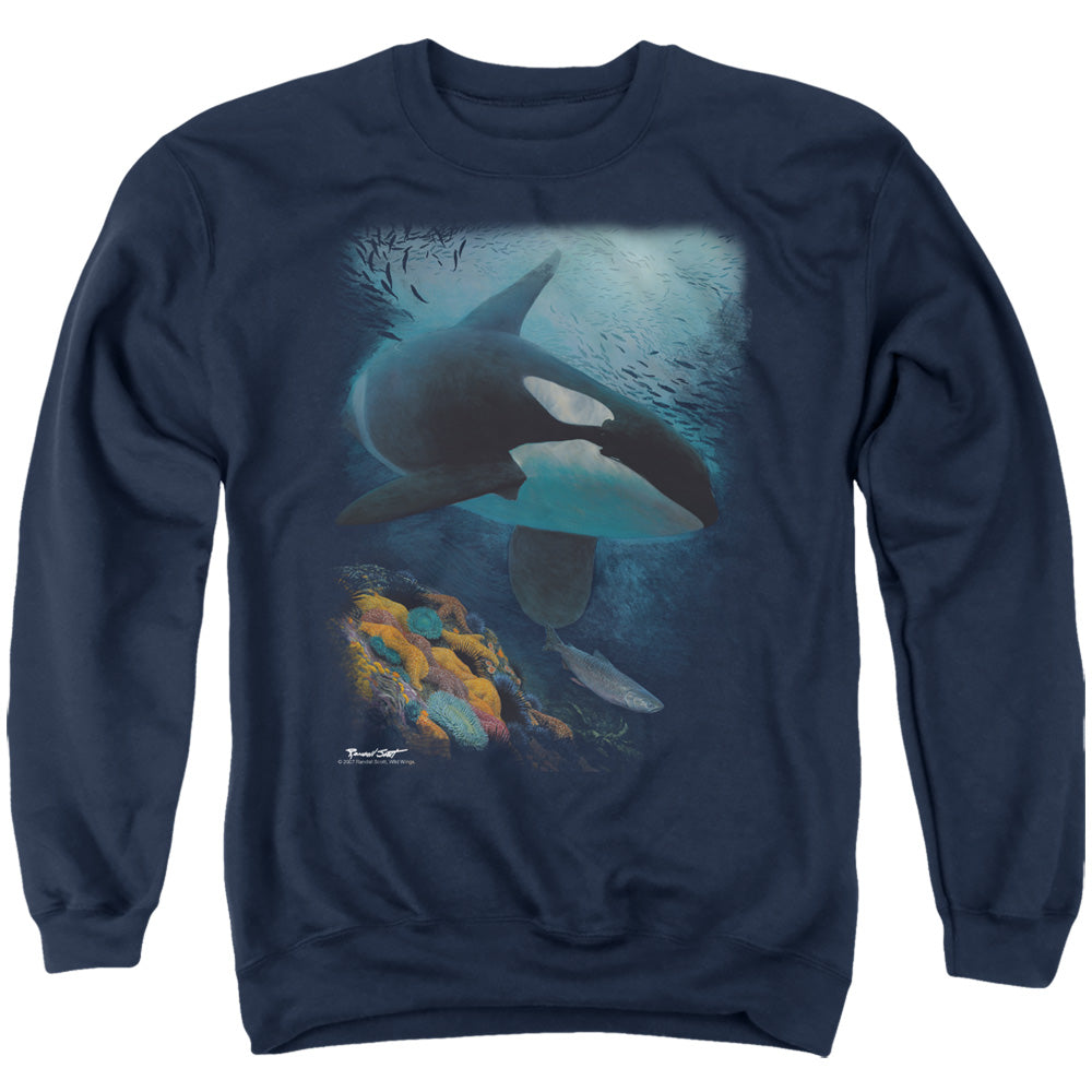 Wildlife Salmon Hunter Orca Mens Crewneck Sweatshirt Navy